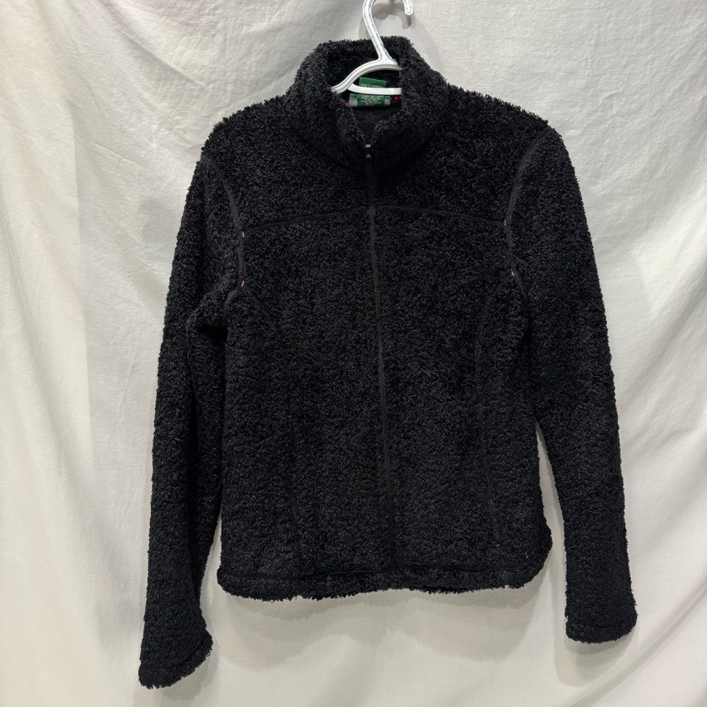 L.L. Bean Women's Black Full-Zip Fleece Jacket Cozy Pink Accents Polartec Sz S
